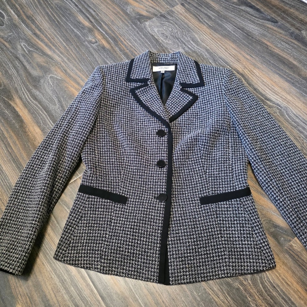 Jones Studio Separates Womens 8 Blazer Black White Houndstooth 3 Button Jacket